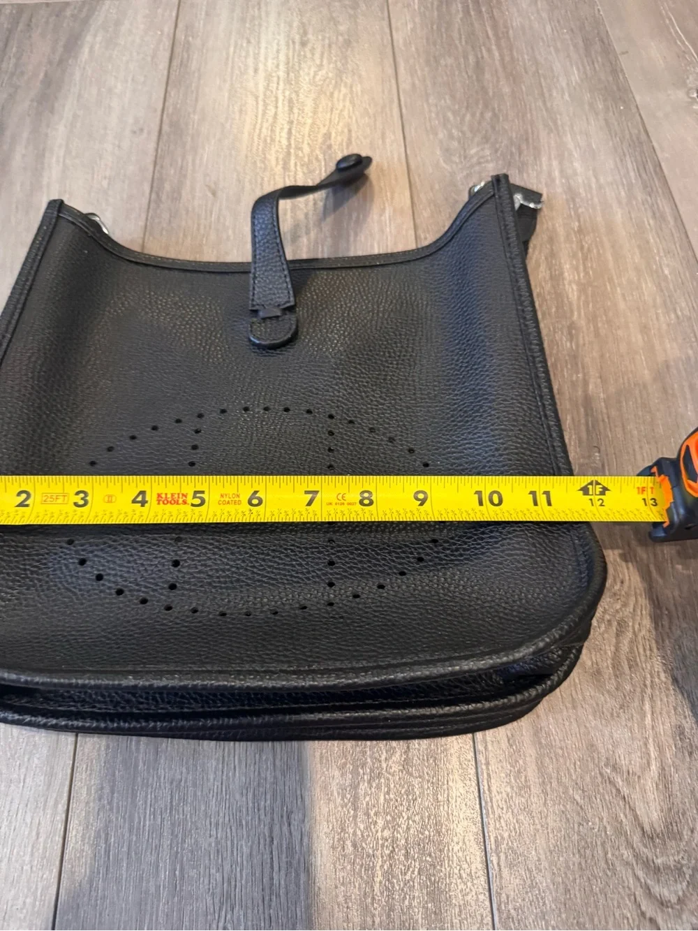 Black Leather Crossbody Bag with Perforated Logo